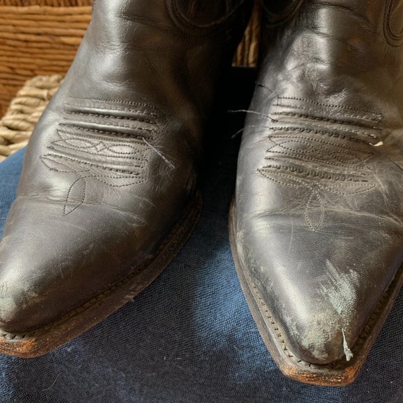 Boot Masters // Black Leather Western Ankle Boots - Picture 7 of 12